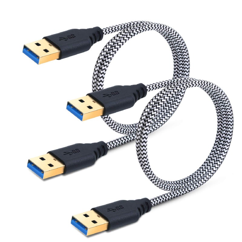 Besgoods Male to Male USB 3.0 Cable, 2-Pack 3FT/1M Short Braided USB Type A to A Cable Cord for Data Transfer, DVD Player, Laptop Cooler and More, White - Image 1